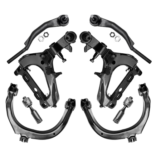 Image of Detroit Axle - 8pc Front End Control Arms Kit for Chevy Trailblazer EXT GMC Envoy XL XUV Isuzu Ascender Buick Rainier Saab 9-7x Olds Bravada, Upper Lower Control Arms Outer Inner Tie Rods Replacement