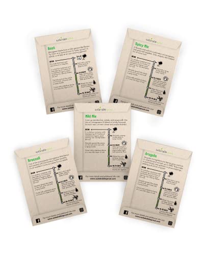 Microgreens Seeds Growing Kit: 5 Micro Green Variety Pack, Broccoli, Beets, Arugula, Spicy, Mild Mix, 100% Non GMO Sprouting Seeds, Organic Microgreen Seed Planting Indoor Garden by Sustainable Sprout