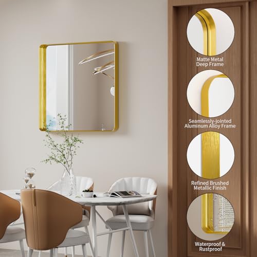 Image of Koonmi Gold Bathroom Mirror, 29x29 Shatterproof Wall Vanity Mirror