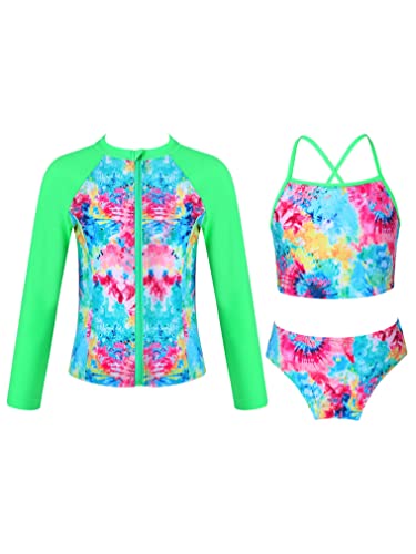 renvena Junior Girls Floral Swimsuit Sun Protection Shirt Wetsuit with Bikini Sets 3 Piece Swimwear