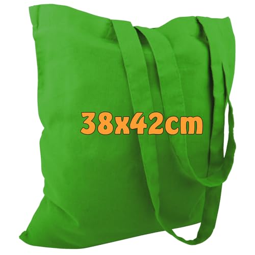 Cottonbagjoe 25 Stück Baumwolltaschen Apfelgrün | 38x42 cm | unbedruckt | lange Henkel | ideal zum Bedrucken & Beplotten | Öko-Tex zertifiziert
