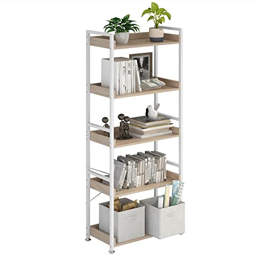 4Nm Open Shelf 5-Tier Industrial Bookshelf Storage Shelves Vintage Bookcase Standing Racks For Home Office Pantry Closet Kitchen Laundry - Natural And White #TOP5