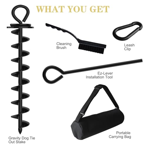 Image of Eurmax USA Heavy Duty Dog Tie Out Stake, No-Tangle In Ground Anchor Runner for Large Dogs up to 210 Lbs - Perfect for Yard, Beach and Camping (Large,Black)