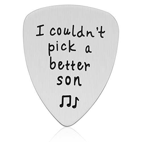 Son Gifts from Mom Dad - Stainless Steel I Couldn't Pick A Better Son Guitar Pick Jewelry Musician Gifts, Unique Birthday Gift for Son from Mother and Father