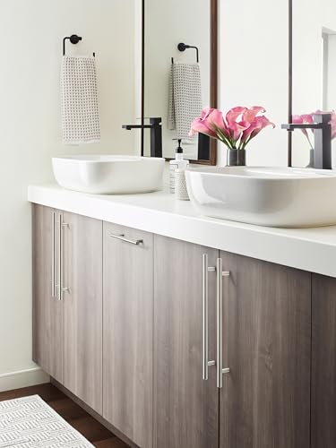 Image of Amerock 10-1 /16 inch Bar Pulls Satin Nickel Drawer Pull | 10-1 /16 inch (256mm) Center-to-Center Mounting Distance and 13-1 /4 inch Overall Length, Durable Carbon Steel Cabinet Hardware