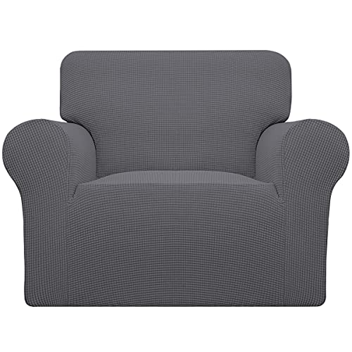 Image of Easy-Going Stretch Chair Sofa Slipcover 1-Piece Couch Sofa Cover Furniture Protector Soft with Elastic Bottom for Kids, Pet. Spandex Jacquard Fabric Small Checks (Chair, Gray)