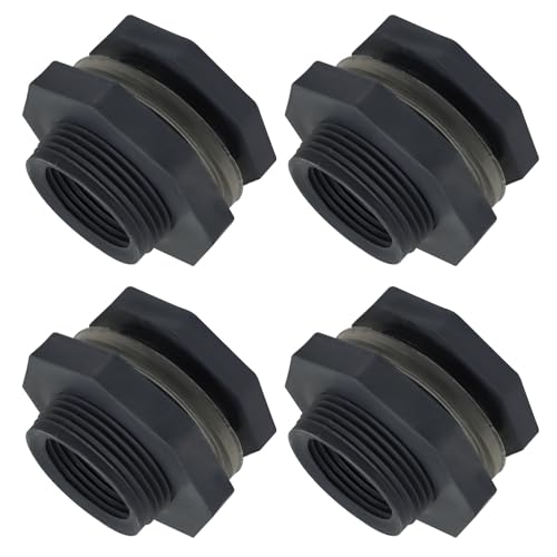 Litoexpe 4 Pcs 1 Inch (DN25) PVC Bulkhead Fitting, Double Threaded Bulkhead Water Tank Connector for Rain Barrels, Water Tanks