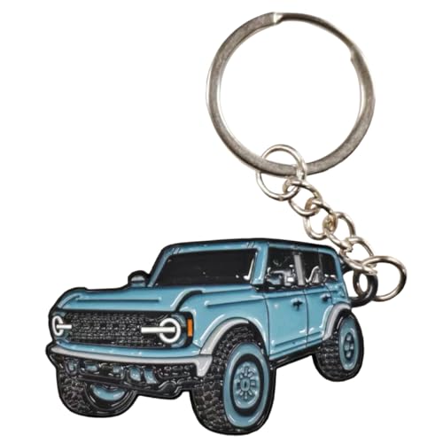 Image of LAINLOY Bronco Car Keychain, Car Fob Cover Cool Mods Accessories, 4-Door Auto Key Fob Holder Compatible with Bronco 2021 2022 2023 (Blue)