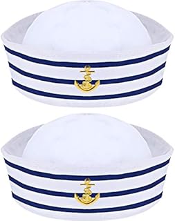 Sailor Hat Navy Yacht Captain Hat Blue with White Sail Hat for Costume Accessory (2 packs)