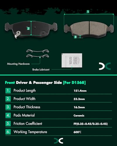 Image of SCITOO D1568 D1569 Front & Rear Ceramic Brake Pads Sets w /Hardware Replacement For Fiat For 500 2012-2017
