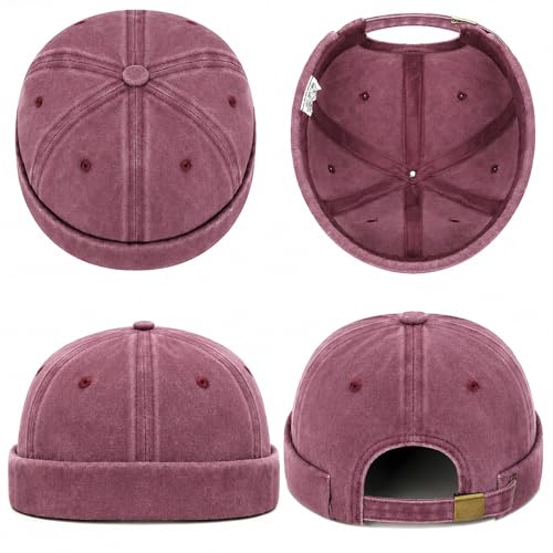 Image of Classic Vintage Style Solid Color Sailor brimless Skull hat Casual Washed Cotton Rolled Cuff Harbour Hat