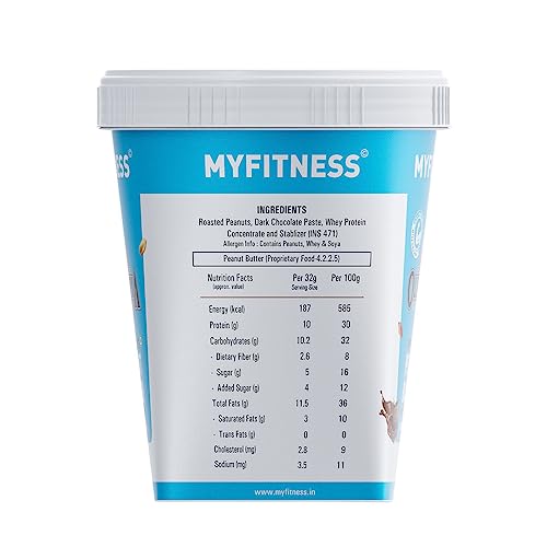 Image of MYFITNESS Peanut Butter High Protein Dark Chocolate Spread Smooth 1kg | Added Whey Protein | 26g Protein for Muscle Building | 6g Fiber | Pre & Post-Workout Snacks | Cholesterol Free | Zero Trans Fat