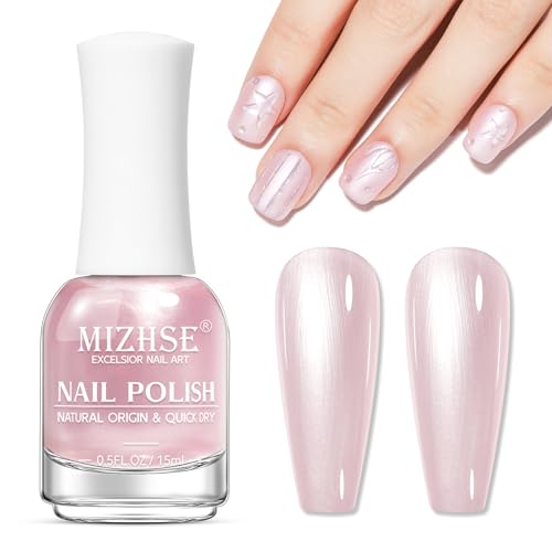 MIZHSE Vernis à ongles rose avec nacre, paillettes, perle rose, vernis à effet scintillant,...