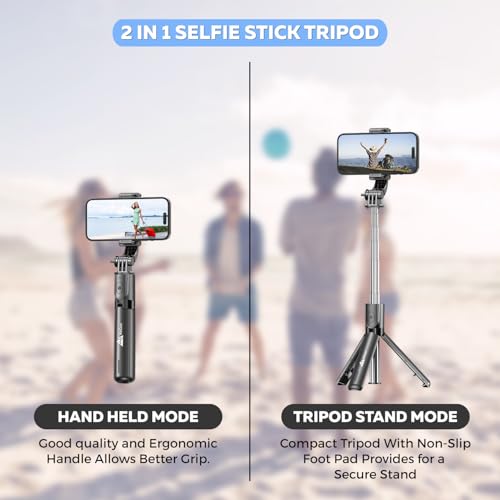Image of S1 67cm Selfie Stick Tripod, 3-in-1 Multifunctional Design with Detachable Wireless Remote, Portable & Lightweight Phone Tripod for Vlogging, Photography, iPhone & Android Smartphones