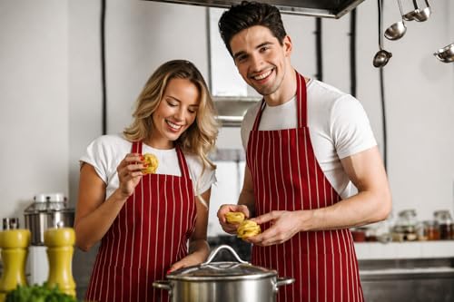 Image of 100% Cotton Cooking kitchen Apron for Women and Men chef apron With adjustable neckstrap and ties with center pocket with strong and durable cotton apron