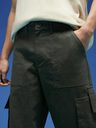 Image of Veirdo Baggy Fit with Button Closure Solid Lycra Woven Cargo Pants for Men (Colors: Beige, Black, Brown, Grey, Navy & Olive)