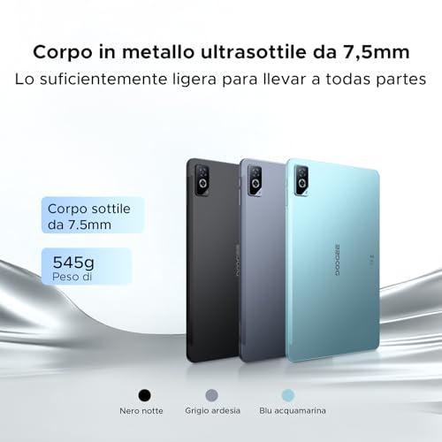 Doogee Tab G6 Pro Tablet 12 Pollici, Tablets Android 16, 90Hz 2.4K 36GB RAM+128GB Rom/Tf 2TB, Helio G100 Octa-Core Pc Con Sim, 4G LTE/5G Wifi/9000Mah/Gemini AI/13MP+8MP/OTG/FACE Id/Doppi Altoparlanti - 6