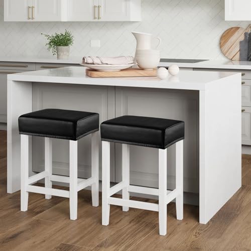 Image of YISUN Stool Covers Rectangle - 4 Pack Stretch Waterproof Saddle Seat Cover Counter Bar Stools Bar Chairs Covers Kitchen Island Chairs Cushion Protector (2, PU Leather-Black)
