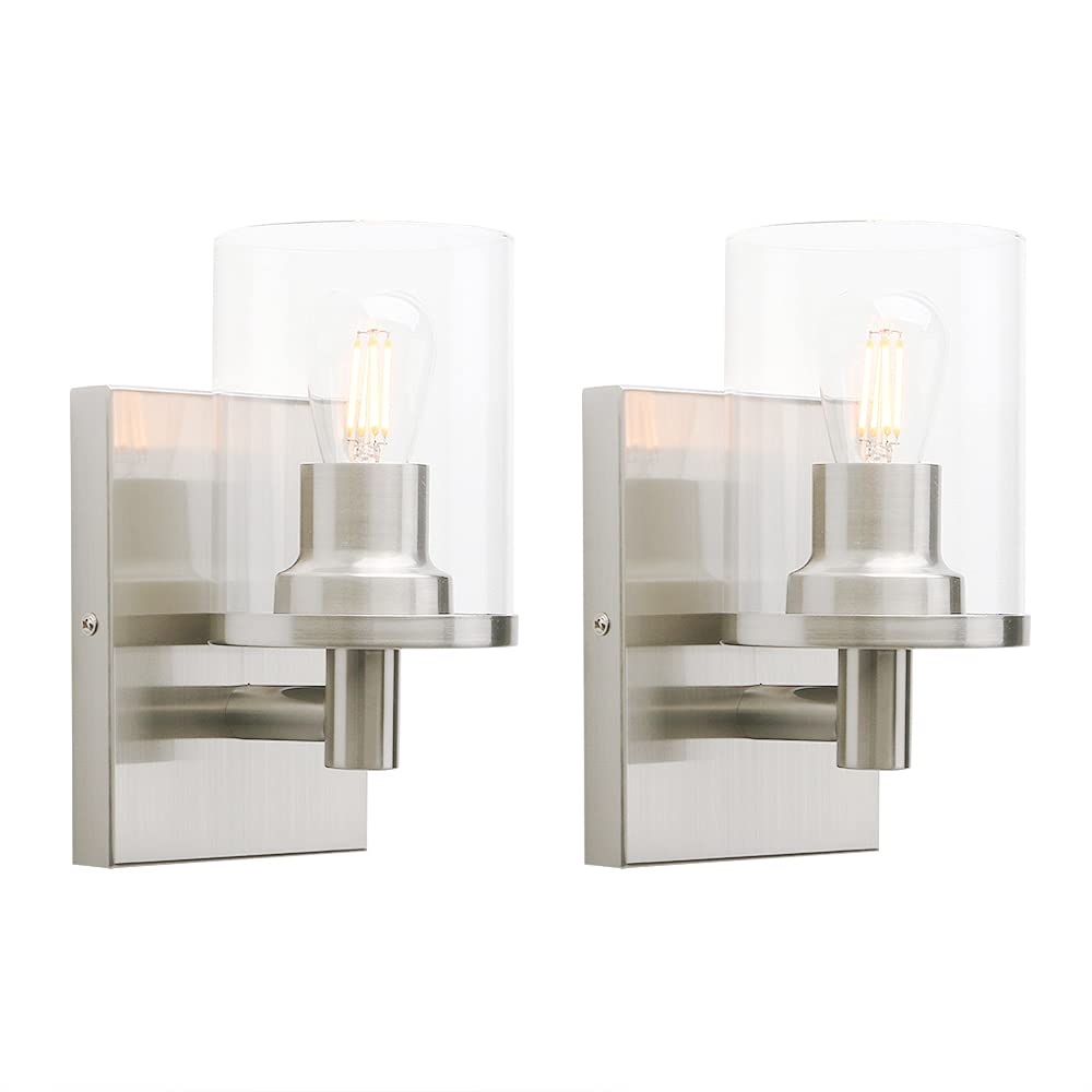 Yosoan Lighting Pack of 2 Modern Glass Wall Lights Indoor, Vintage Up Wall Light Fittings for Living Room, Dining Room, Bedroom, Hallway, Kitchen (Brushed)