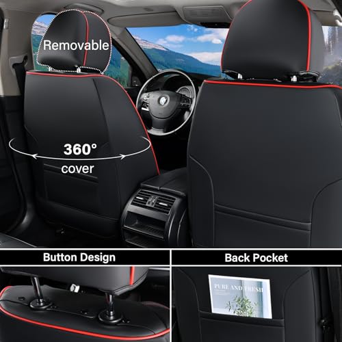 Image of Coverado 2 in 1 Seat Covers for Car Full Set, Conversions Between Warm Suede and Cold Ice Silk for Car Seat Protector Car Accessories Universal Fit for Most Cars SUVs and Trucks（Black&Red）