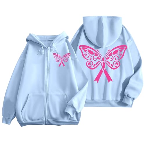Tee shirt cancer du sein pour femme et sweat zippé imprimé avec cordon