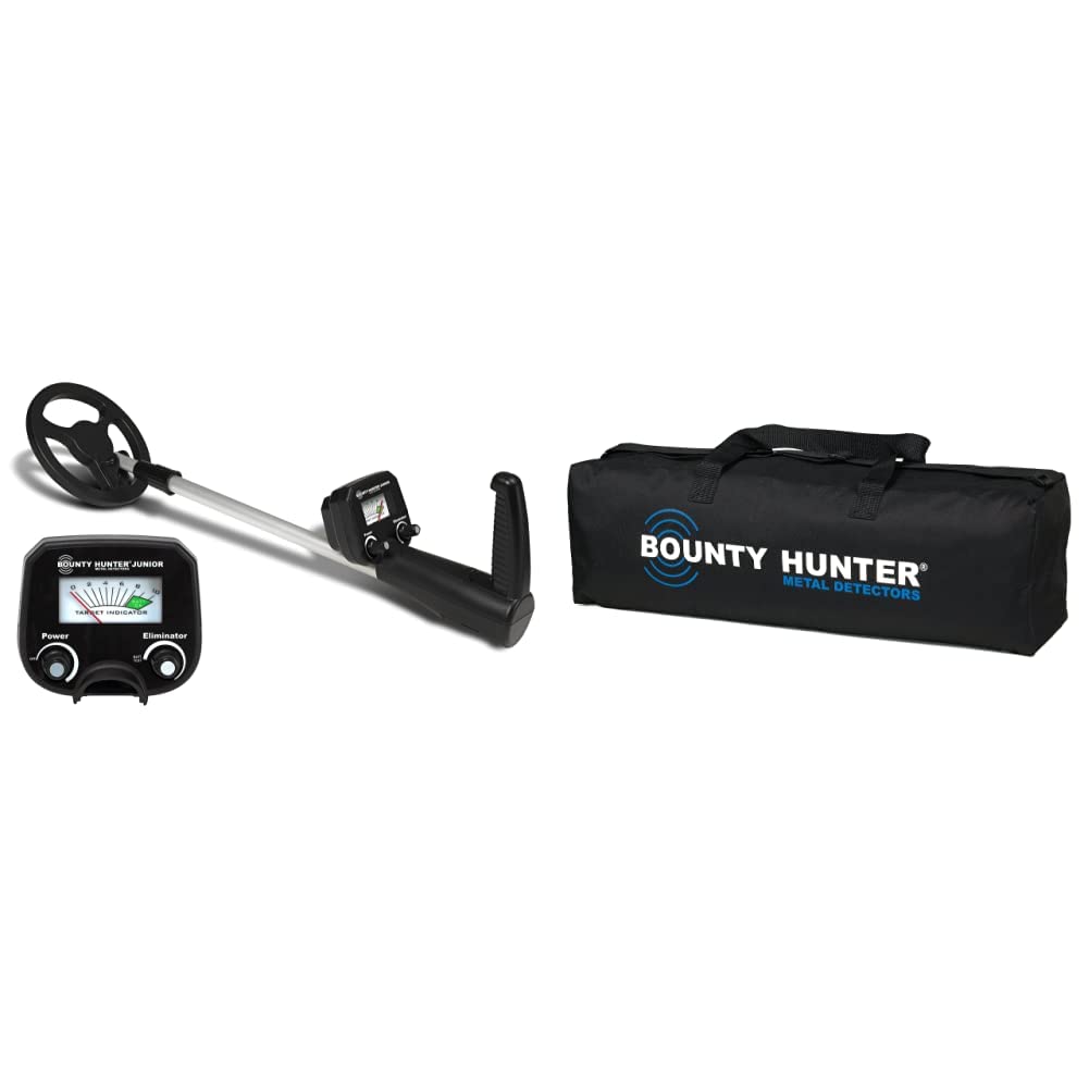 Photo 1 of *Not Tested* Bounty Hunter PL BHJS Junior Metal Detector, No Cover Available, Black & Bounty Carry Bag Black Detector + Carry Bag Black