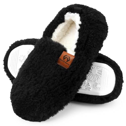 Women’s Soft Curly Slippers, Lightweight Closed-Back House Shoes with Memory Foam