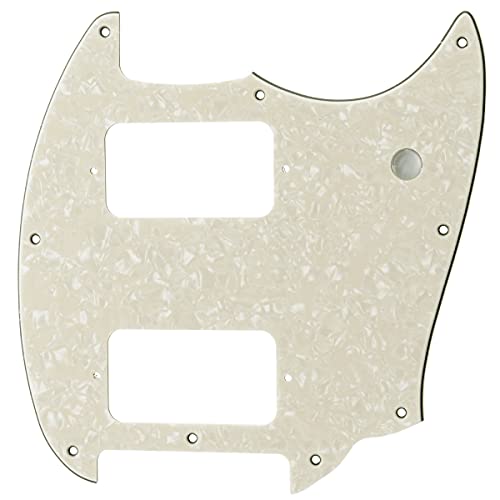 Image of Musiclily Pro 9 Holes Round Corner HH Guitar Pickguard 2 Humbuckers for Squier Bullet Series Mustang Electric Guitar, 4Ply Aged White Pearl