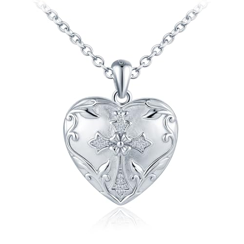 Collier trèfle et croix argent 925 femme avec médaillon cœur photo anti-ternissement