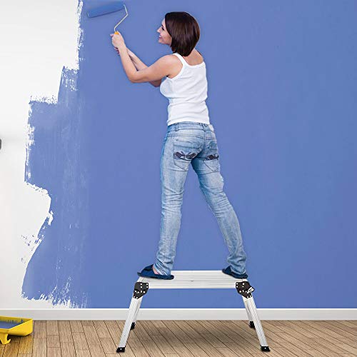 LUISLADDERS Step Ladder Aluminum Work Platform Ladder Drywall Bench Heavy Duty Portable Work Platform Extra-Large Folding Step Bench Ladder EN131 330lbs