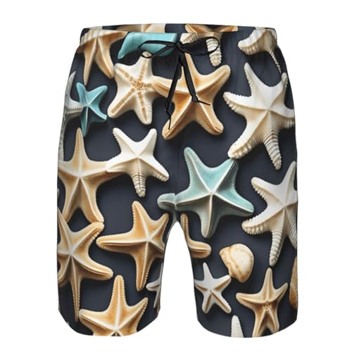 Seashell Starfish Print Mens Casual Shorts Drawstring Summer Beach Stretch Shorts Novelty Swimtrunks3