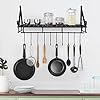 Keuken pannenrek, wandgemonteerd keuken hangend pannenrek met 10 haken, metalen keukengerei Hangende plank voor keuken…