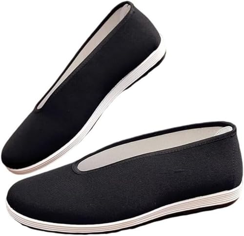 Men's Old Beijing Cloth Shoes, Handmade Kung Fu & Tai Chi Footwear, Rubber Sole, Breathable, Non-Slip, Lightweight (Black 45)4