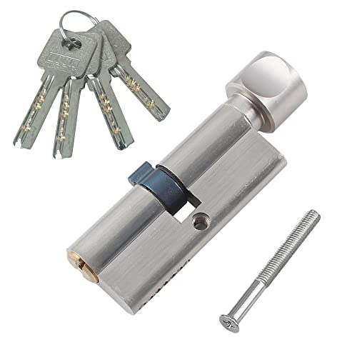 35T/35 Thumb Turn Euro Cylinder Lock (70mm), Euro Door Barrel Lock with 4 Keys, Anti-Drill and Anti-Pick Barrel Profile Lock for Wooden, UPVC and Composite Doors Silver