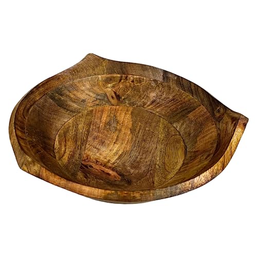 Cuenco grande de madera de mango tallado Puncta color marrón para mesa 2
