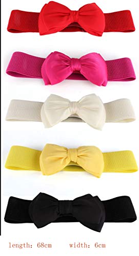 Andongnywell Womens Bow Belt Bowknot Wide Belt Girls Lady Stretch Cinch Waist Band Elastic Stretchy Belts for Dress3