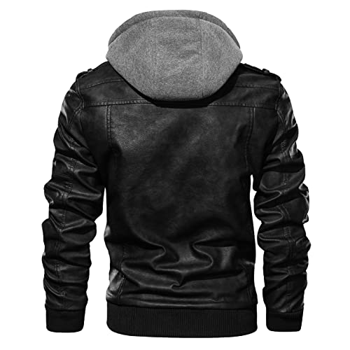 Ymosrh Men's Leather Bomber Jackets Casual Motorcycle Jacket Faux with Hood Jacket, M-3XL2