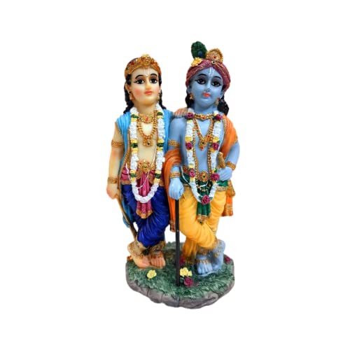 Image of Krishna Balram Marble Idol 18 cm | Handcrafted Hindu God Murti for Pooja Room, Home Decor, Living Room, Office Desk & Gift Showpiece