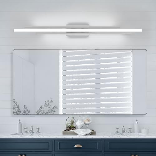 Image of VitaLink 48 Inches Long Nickel LED Modern Bathroom Vanity Light Fixtures 25W Dimmable 5CCT Vanity Light Bar Over Mirror 3-Light Wall Light for Bathroom Over Mirror Picture Light