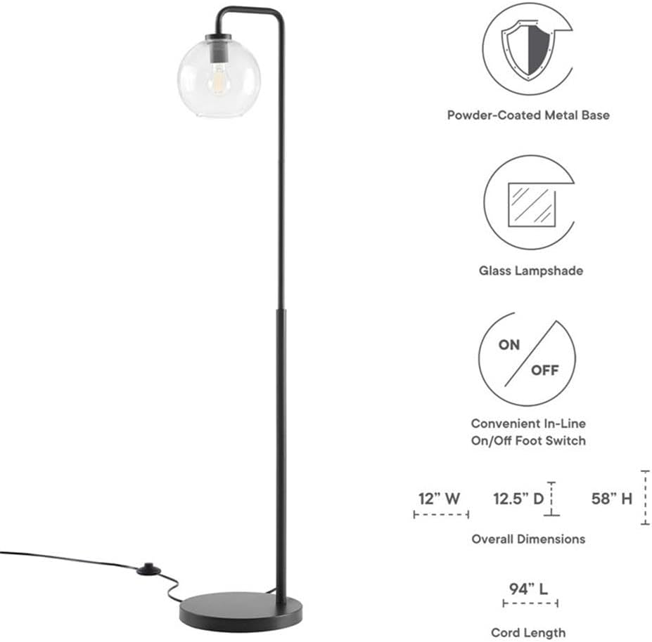 Modway Silo 1-Light Modern Glass/Metal Floor Lamp in Black and Clear