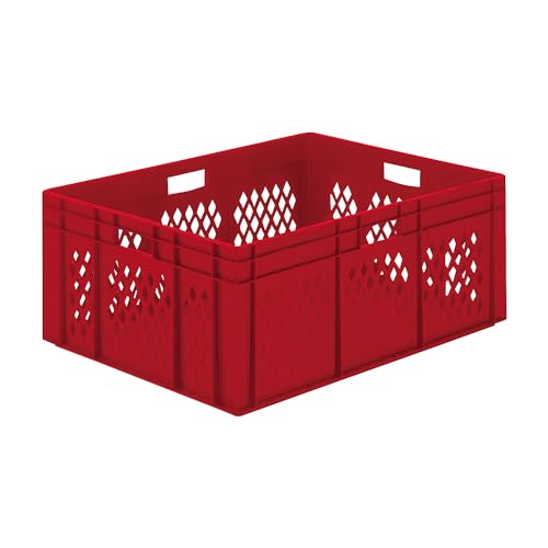 kaiserkraft FRANKEL Bac gerbable normes Europe à parois ajourées et fond plein | L x l x h 800 x 600 x 320 mm | rouge | lot de 2