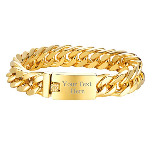 Image of PROSTEEL Stainless Steel Franco Chain Bracelet, Trendy Chunky Bracelets for Men Women, Black /18K Gold Plated, W: 8mm /12mm /17mm, L: 7.5 inch /8.3 inch /9 inch, Come Box