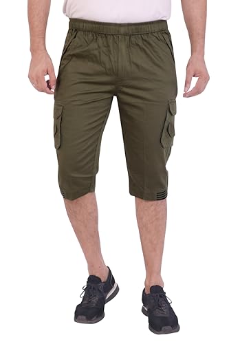Image of Men Cotton Regular Fit Solid Knee Length Short | 2 Zipper Pocket | 4 Button Pockets | Versatile Half Pants for Everyday -