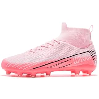 HRJR Men's Soccer Cleats Football Cleats for Unisex-Adult High-Top Spikes Shoes for Youth Lightweight Professional Training Turf Outdoor Athletic Sneaker Big Boys Pink 7