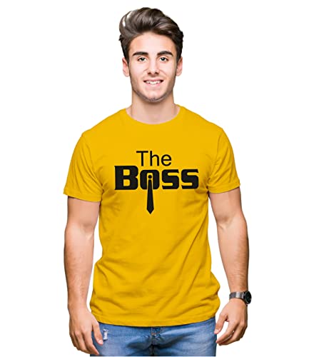 Image of Hangout Hub Hangout-Hub024$P Couple Tshirts for Couples | Printed The Boss The Real Boss T-Shirts | Men's and Women's Round Neck T-Shirt (Pack of 2, Cotton, Half Sleeves)