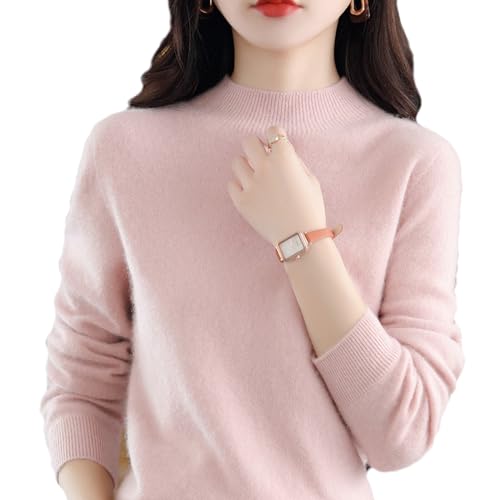 MQSHUHENMY Cashmere Sweaters for Women, 100% Cashmere Long Sleeve Crew Neck Lightweight Soft Knitted Pullover Knitted Jumpers (light pink,S)