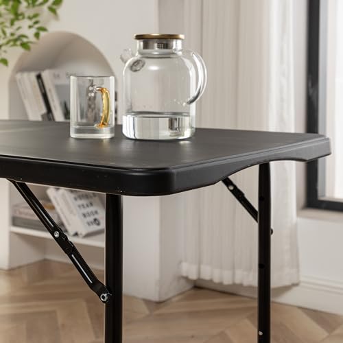Image of BTEXPERT Set of 5, Fold-in-Half Folding Utility Table 4Feet Lightweight Height Adjustable Portable Carrying Handle Indoor Outdoor Picnic Camping Office Home Party Easy to Clean Store Care Black