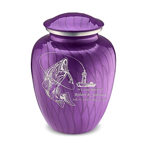 Geturns Embrace Adult Personalized Fishing Cremation Urns for Human Ashes I Large Pearl Purple Funeral Urn for Men and Women I 200 lbs