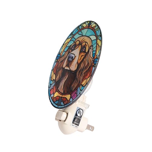 Image of Dog Night Light Cavalier King Charles Spaniel Stained Glass Style Pet Decor for Dog Lovers Plug in Wall Animal Nightlight for Bathroom Bedroom Hallway Gift