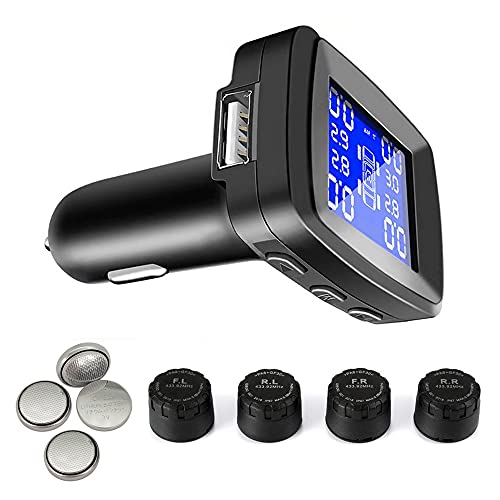 TPMS Tire Pressure Monitoring System with USB socket in monitor, Cigarette Lighter Plug Universal Wireless Car Alarm System LCD Display with 4 External Sensors (Cigarette Lighter Power_External TPMS) TPMS Tire Pressure Monitoring System with USB socket in monitor, Cigarette Lighter Plug Universal Wireless Car Alarm System LCD Display with 4 External Sensors (Cigarette Lighter Power_External TPMS)